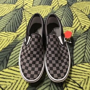 Vans Black and Gray Checkered Slip-Ons